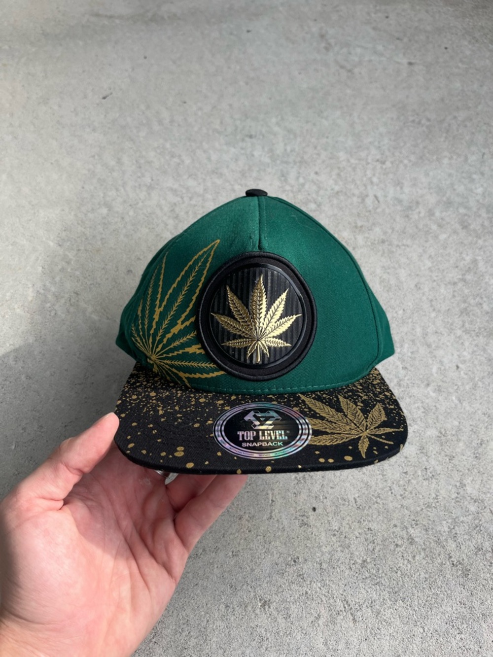 Green and Black Leaf-Emblem Snapback Hat